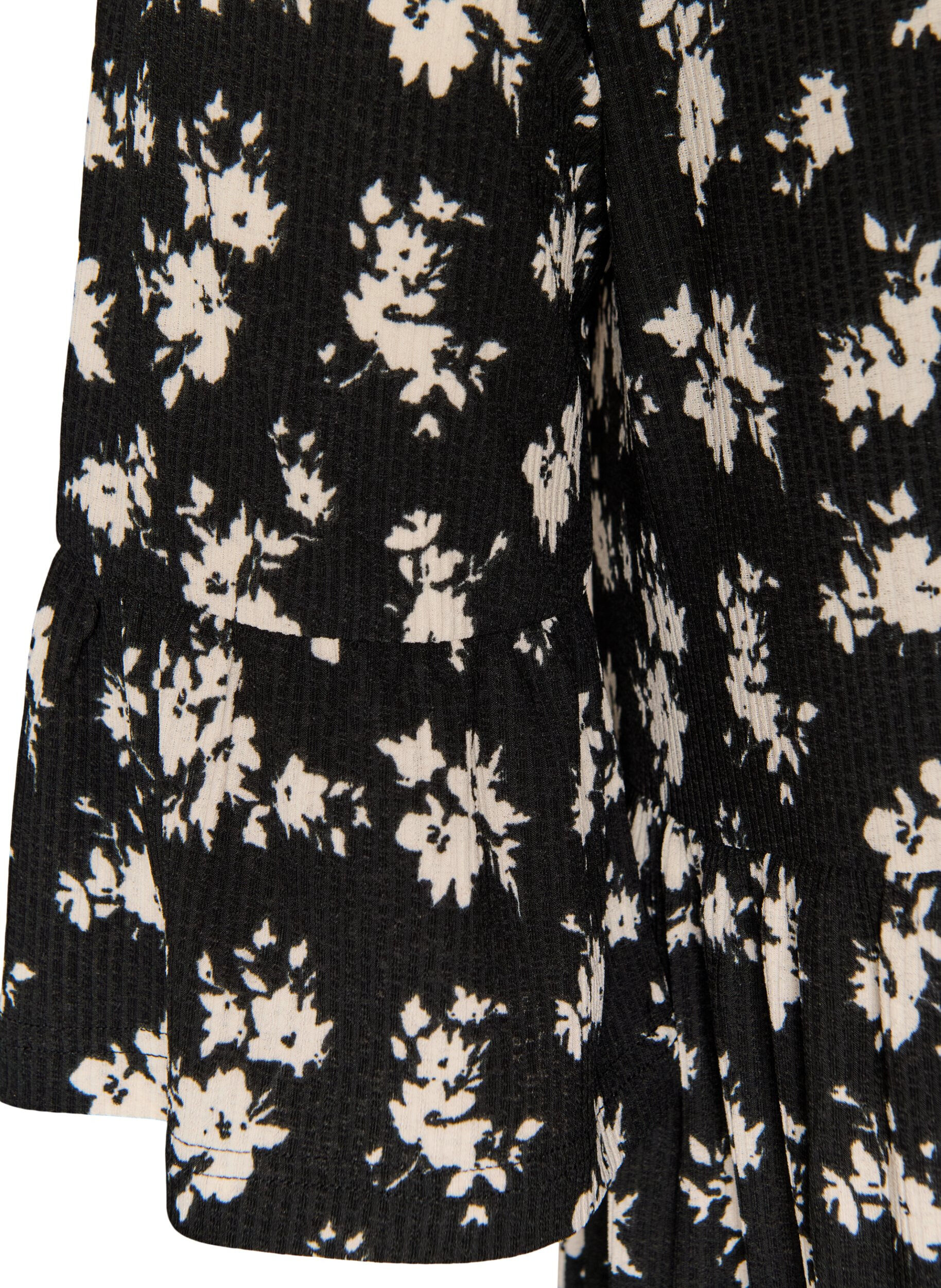 ZizziKorte A-lijn jurk van jersey met all-overprint, Zwart, Packshot image number 3