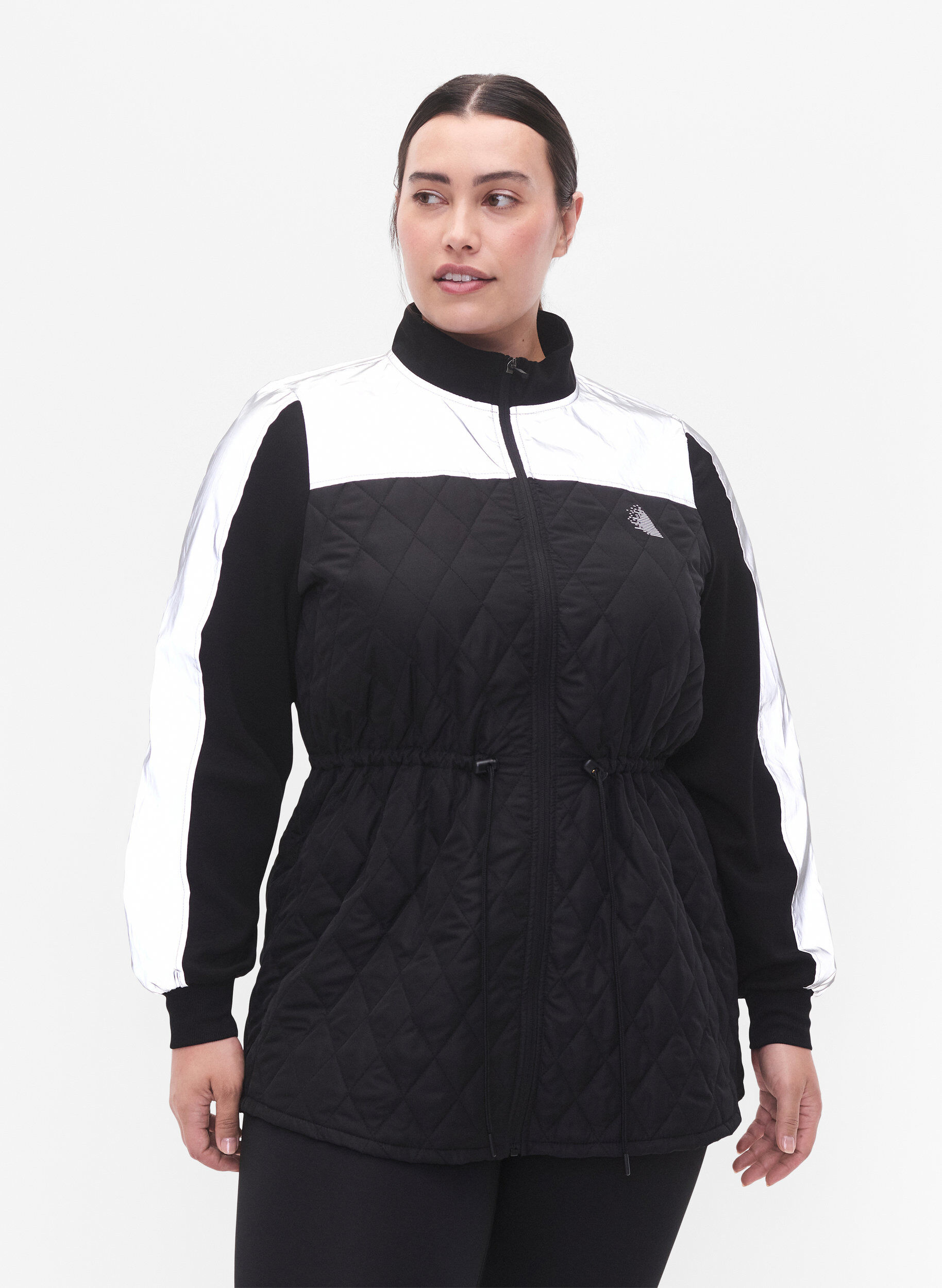 Zizzi Reflecterende sportjas met verstelbare taille, Black w. Reflex, Model image number 0