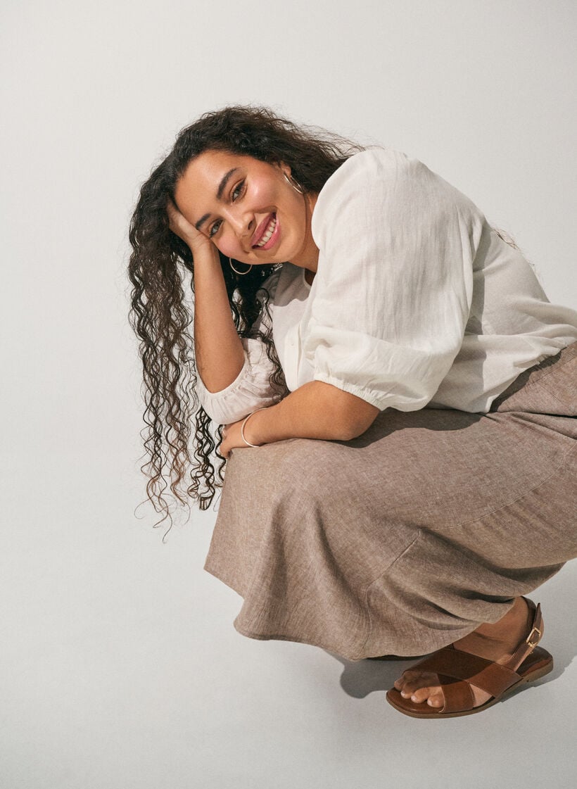 Shirtblouse in linnen en viscose met 3/4-mouwen, Wit, Image image number 0