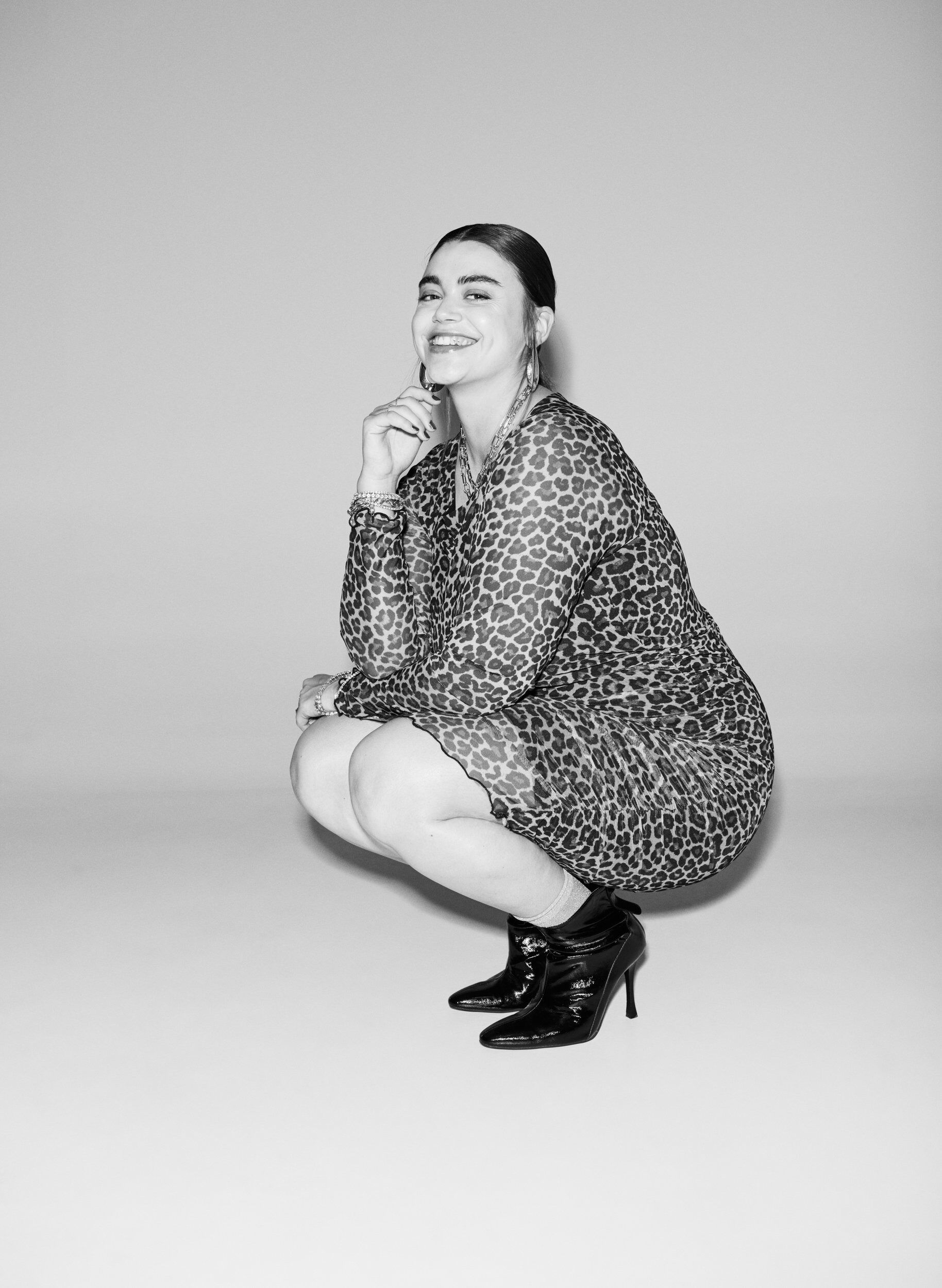 Zizzi Korte jurk van mesh met luipaardprint, Bruin, Image image number 0