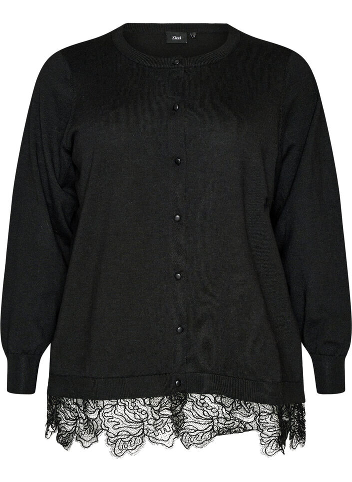 Cardigan met brede kanten zoom, Zwart, Packshot image number 0