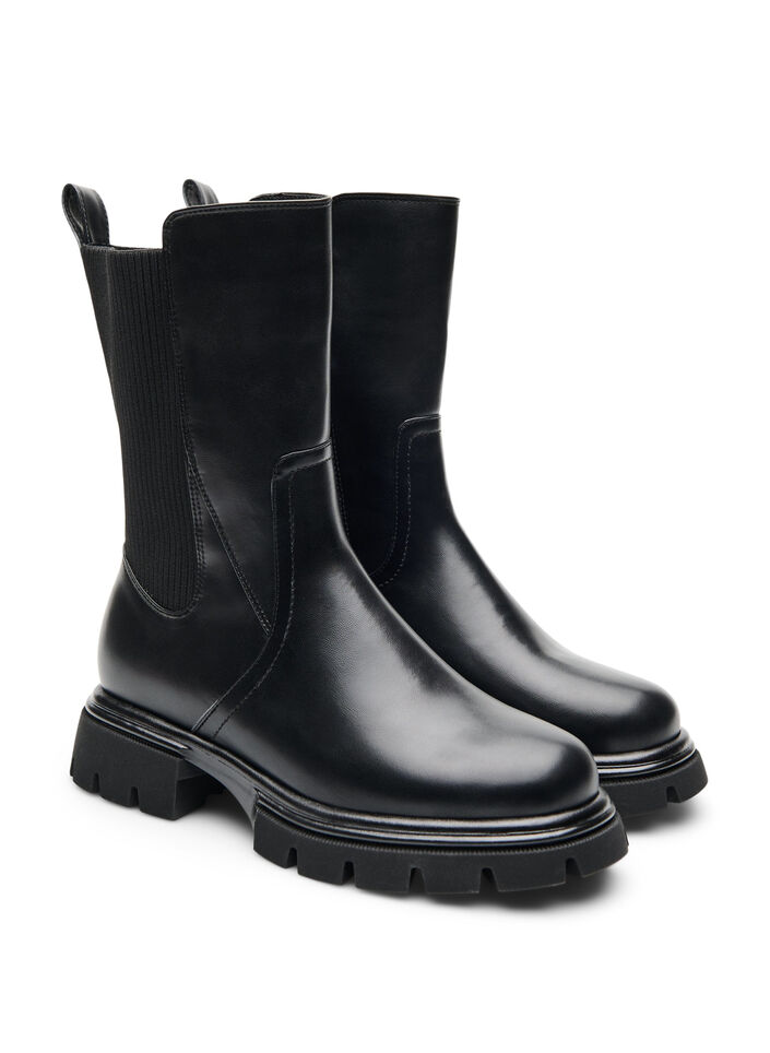 Chelsea boot met een chunky zool en geribde panelen, Zwart, Packshot image number 1
