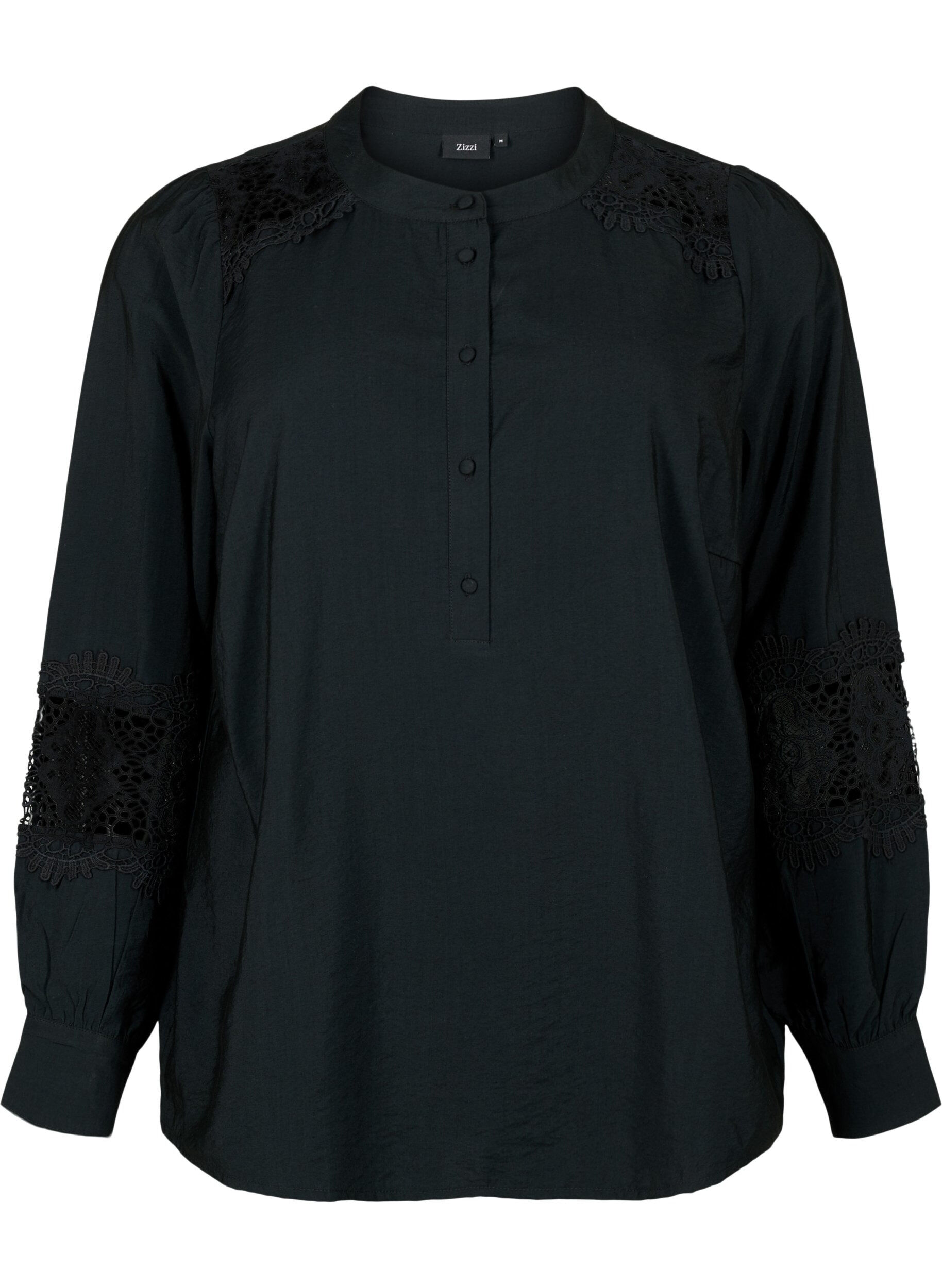 Zizzi Blouse van viscose met gehaakte details, Black, Packshot image number 0