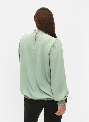 Effen smok blouse met lange mouwen, Green Bay, Model image number 1