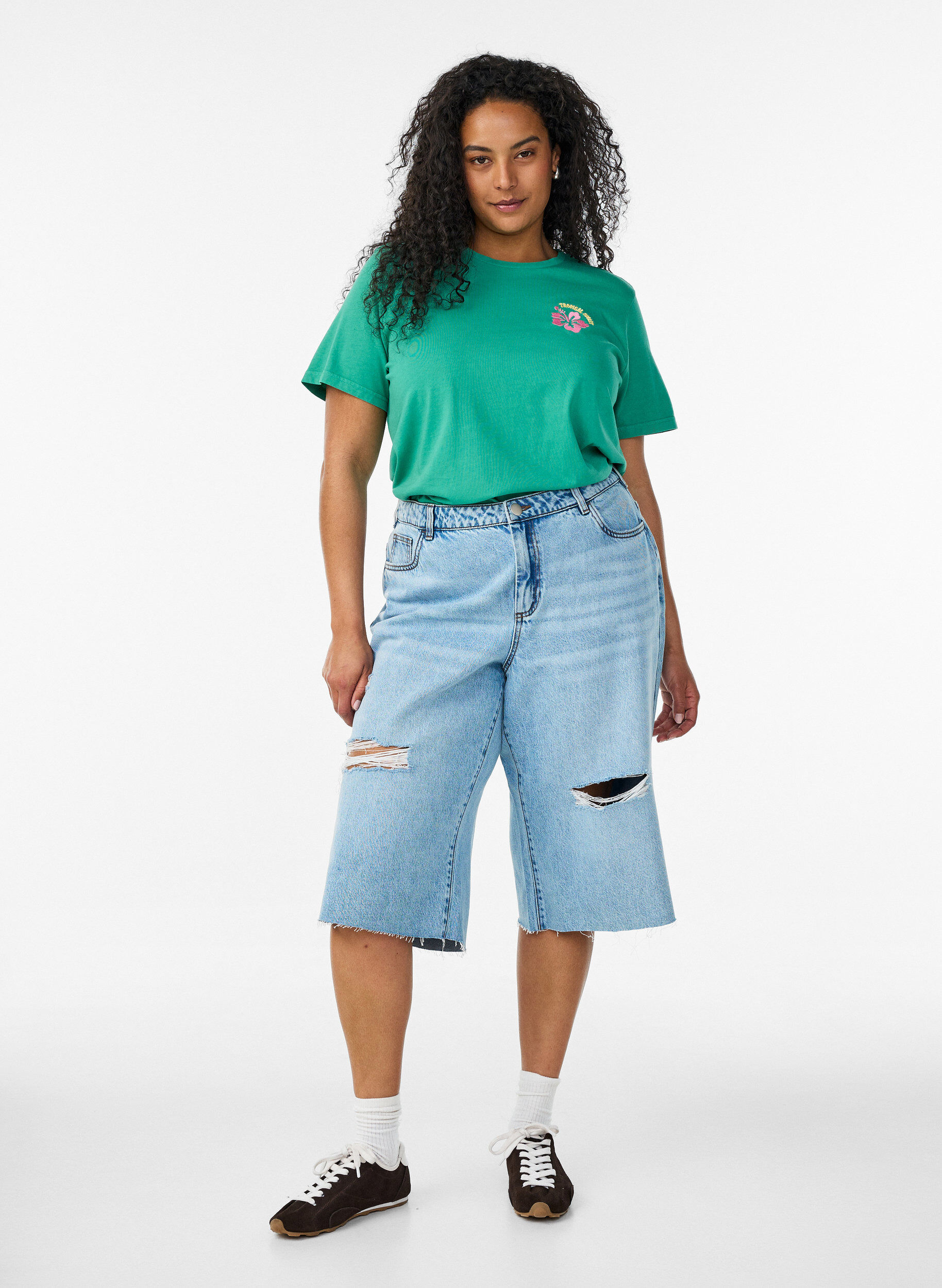 ZizziT-shirt van biologisch katoen met print op de rug, Groen, Model image number 1