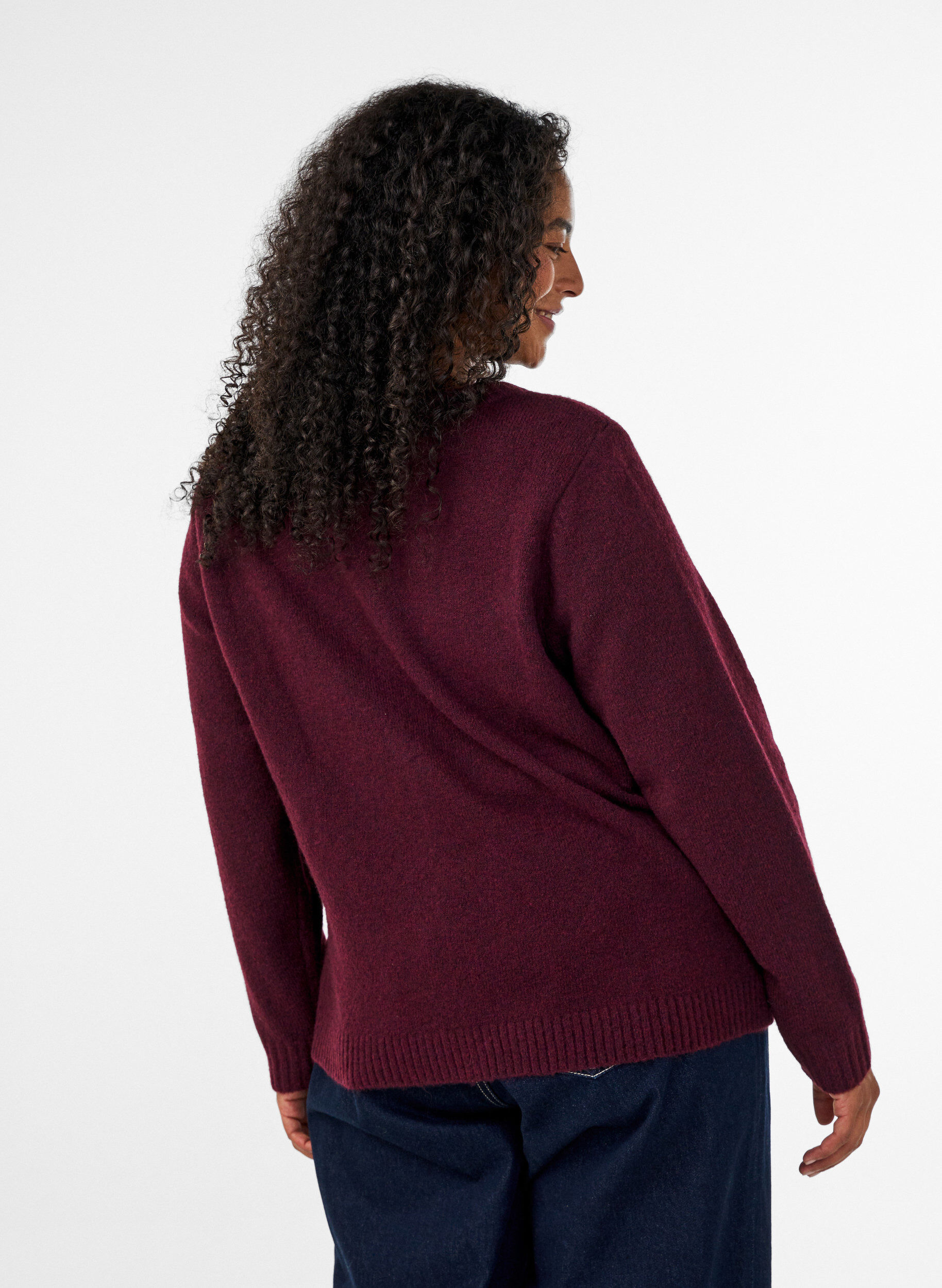 ZizziGebreid vest met bloemdetail, Donker Bordeaux, Model image number 2