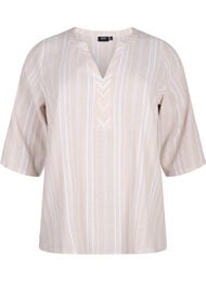 Gestreepte blouse in een mix van linnen en viscose, Beige White Stripe