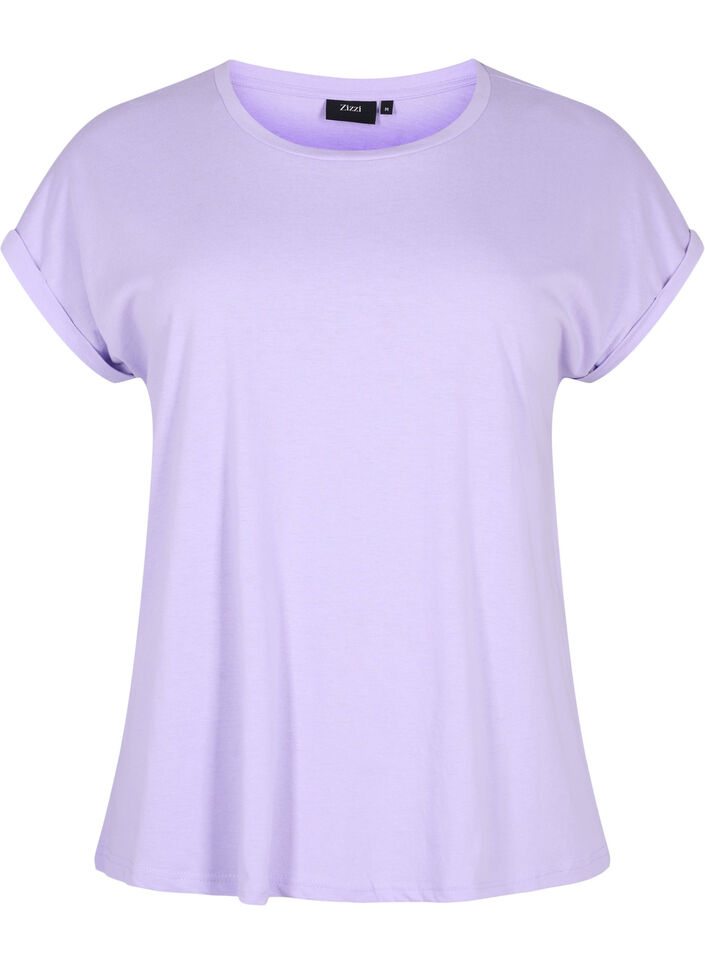 T-shirt met korte mouwen van katoenmix, Lavender, Packshot image number 0