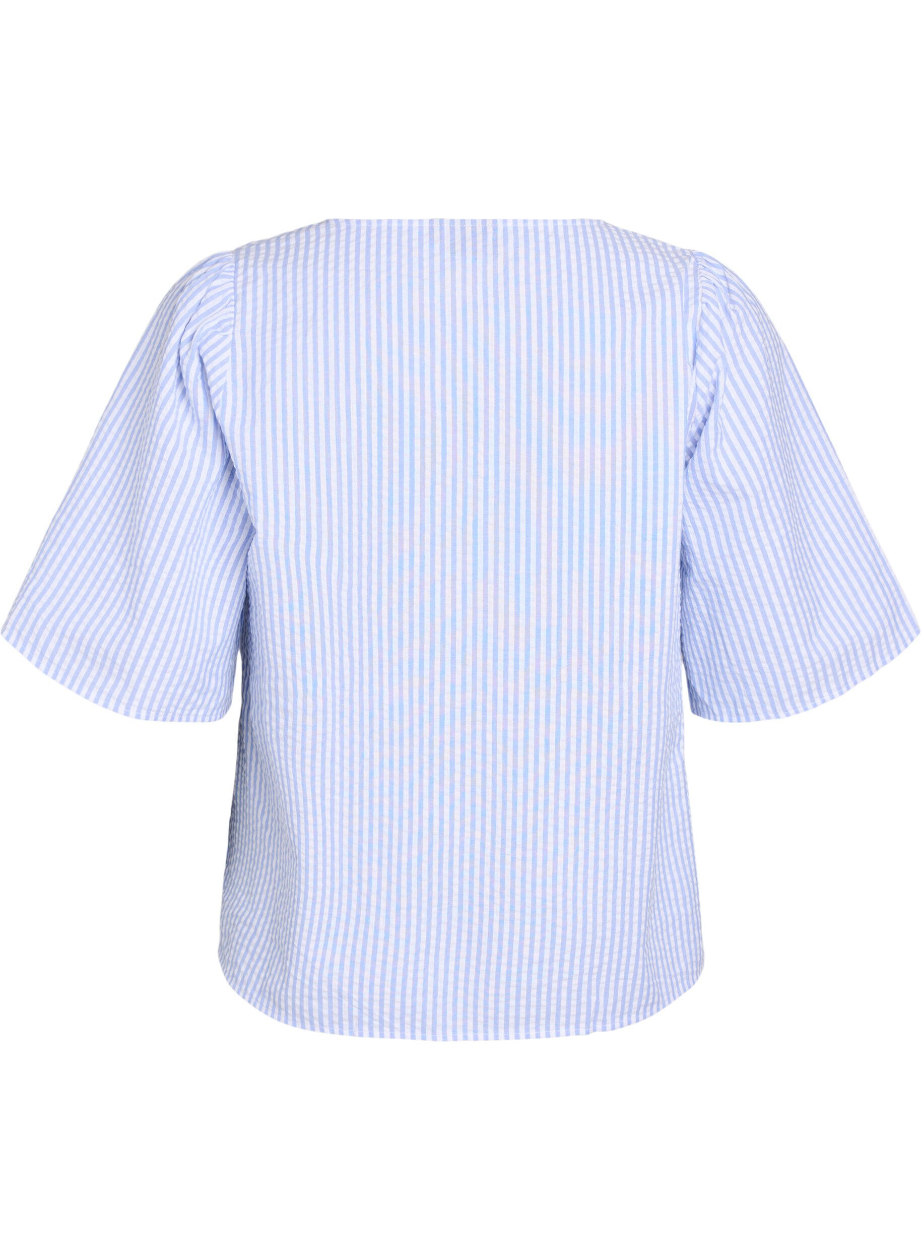 Zizzi FLASH - Gestreepte blouse met strikken, Blauw, Packshot image number 1