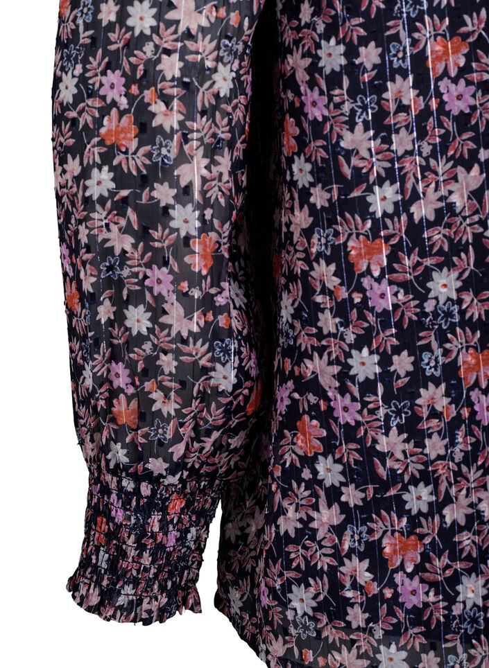 Blouse met bloemenprint en glitterdraad, Blauw, Packshot image number 3