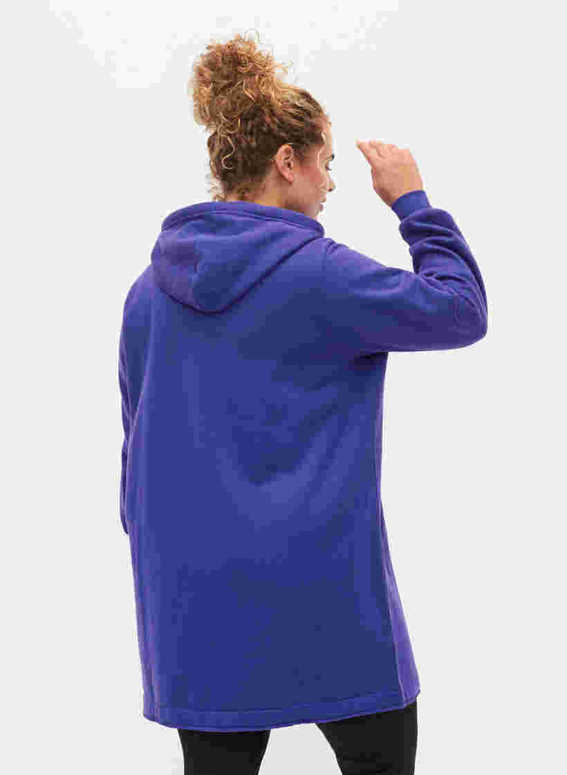 Lang sweatshirt met capuchon en zakken, Deep Blue, Model image number 1