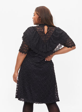 Kanten jurk met 2/4 mouwen, Black, Model image number 1