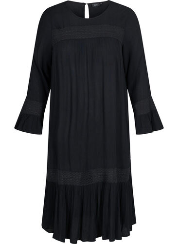 Viscose jurk met kanten details, Black, Packshot image number 0