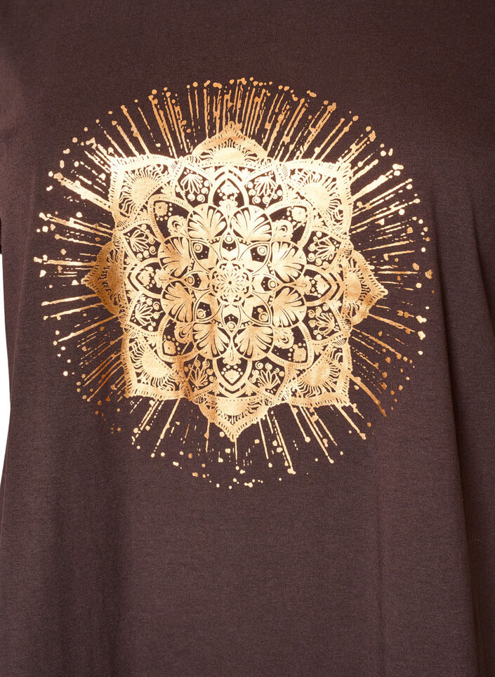 T-shirt met decoratieve print aan de voorkant, Bruin, Packshot image number 2