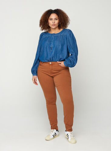 Super slim fit Amy jeans met hoge taille, Brown ASS, Model image number 1