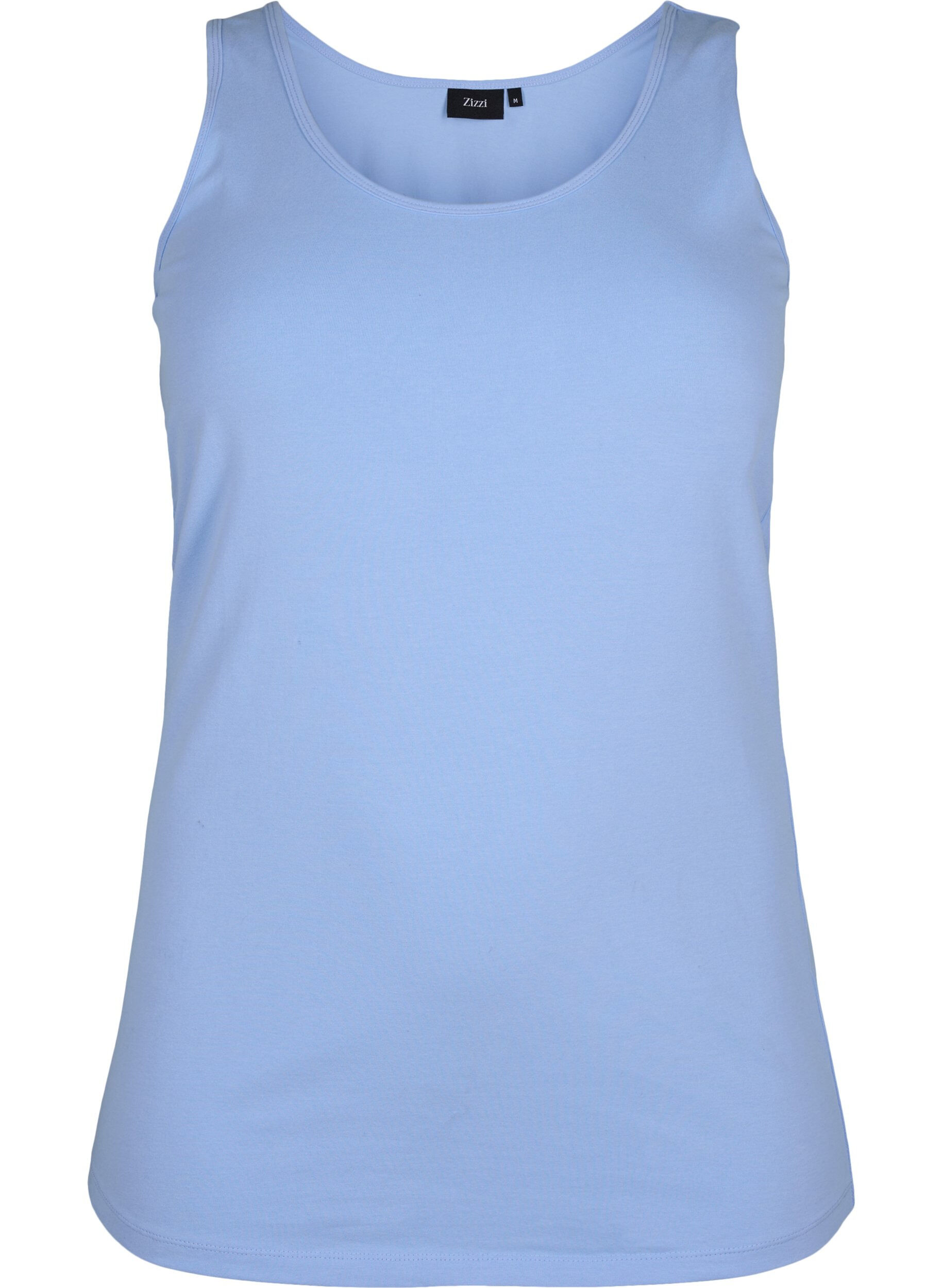 Zizzi Effen gekleurd basic top in katoen, Blauw, Packshot image number 0