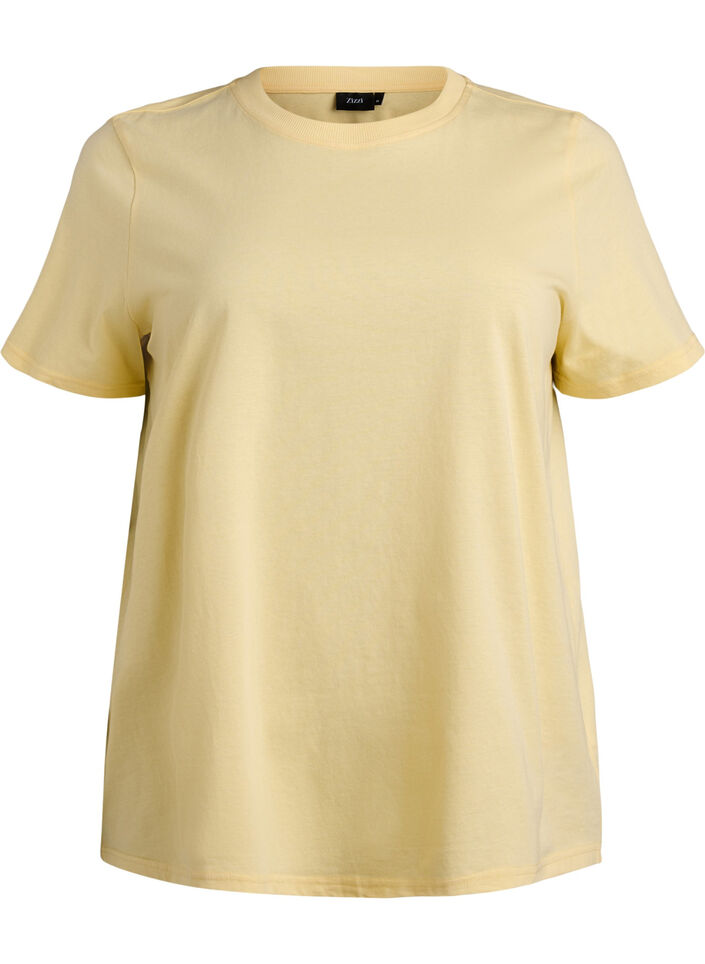 Basic katoenen T-shirt met ronde hals, Geel, Packshot image number 0