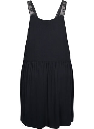 Pyjama jurk in viscose met kant, Black, Packshot image number 1