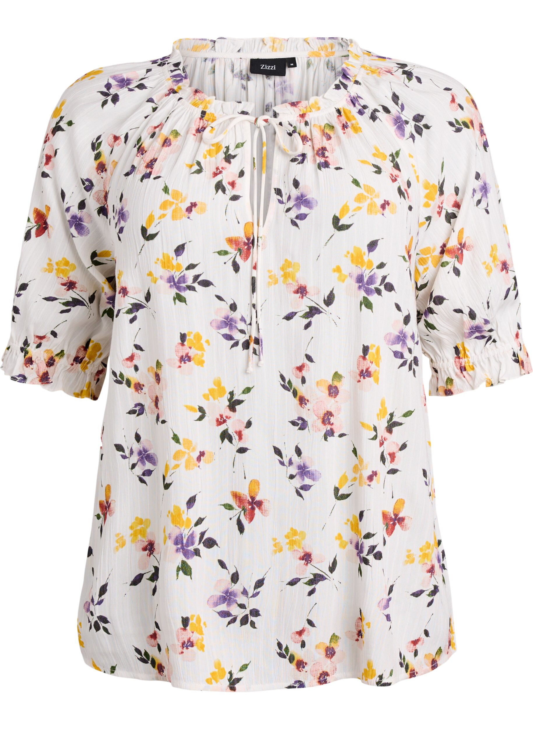Zizzi Blouse van viscose met paisley print en mouwen tot de elleboog, Wit, Packshot image number 0
