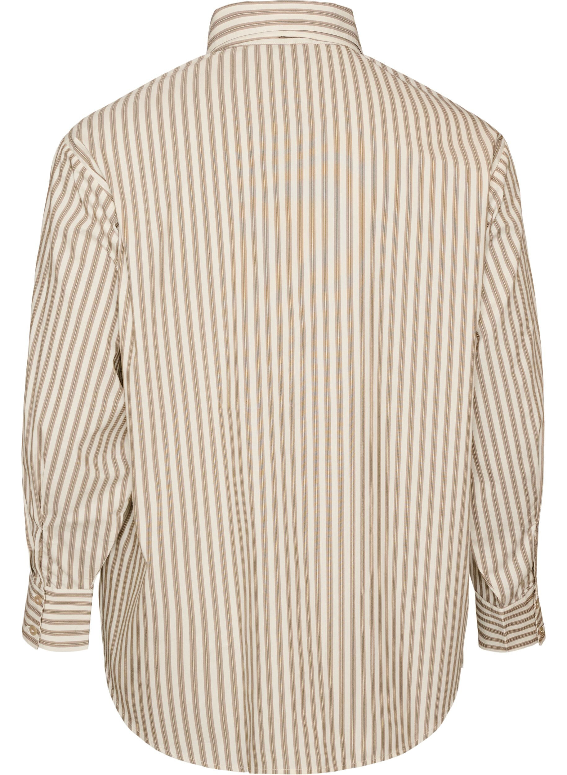 ZizziGestreept overhemd met afneembare strik aan de hals, Beige, Packshot image number 1