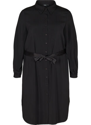 Blouse jurk met striksluiting en knopen, Black, Packshot image number 0
