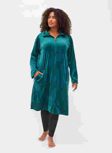 Velours jurk met rits en zakken, Ponderosa Pine, Model image number 2