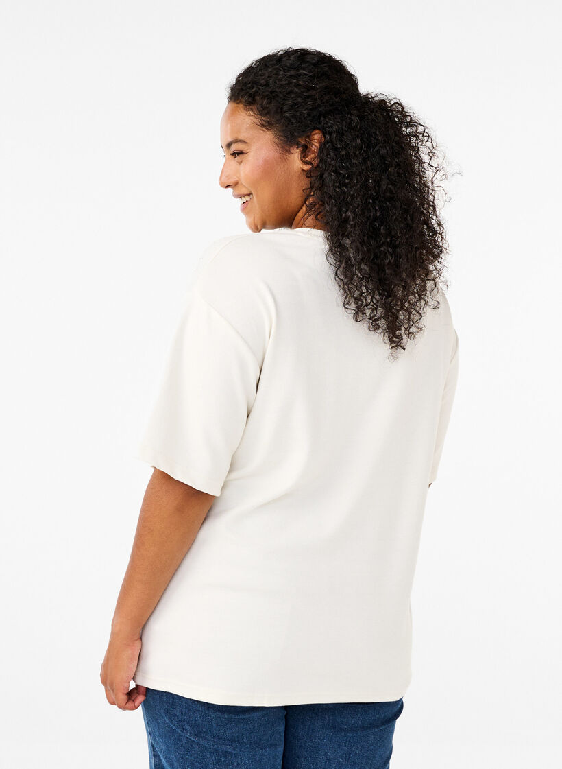 T-shirt met strass-steentjes en ronde hals, Wit, Model image number 2