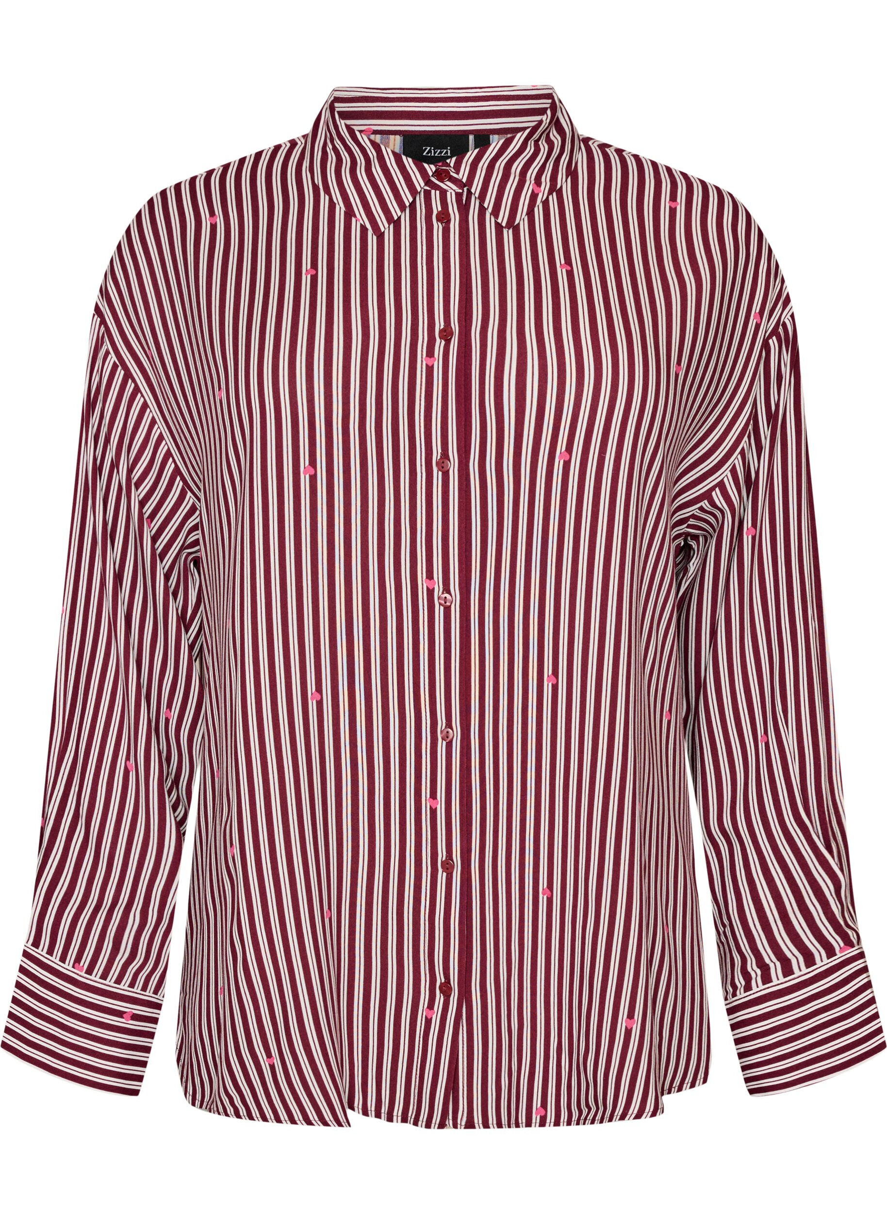 ZizziNachtshirt met strepen en hartjes, Donker Bordeaux, Packshot image number 0
