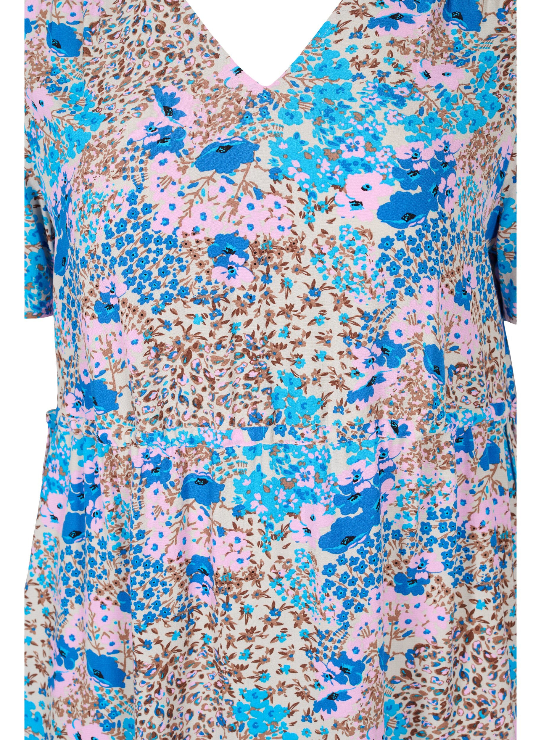 Zizzi Jurk met koord details en patroon, Blue Rose Flower, Packshot image number 2