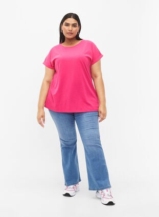 T-shirt met korte mouwen van katoenmix, Raspberry Sorbet, Model image number 2