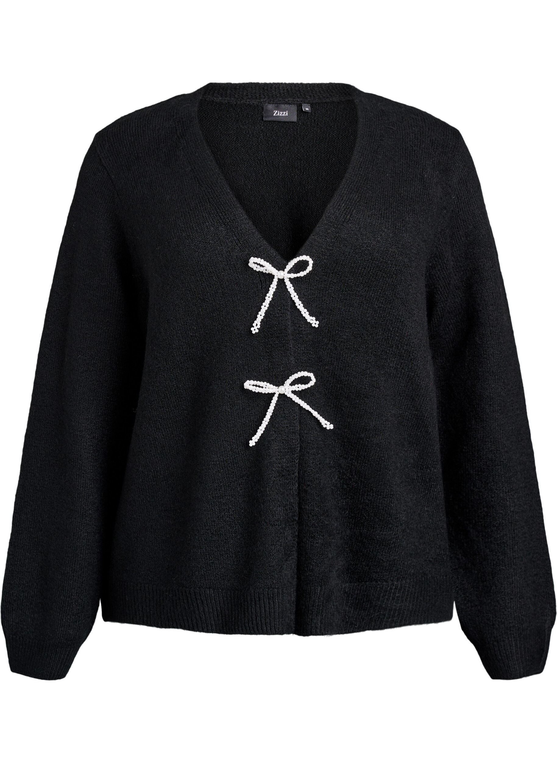 Zizzi Gebreide cardigan met parelknopen, Zwart, Packshot image number 0