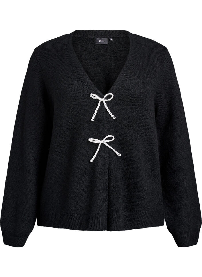 Gebreide cardigan met parelknopen, Zwart, Packshot image number 0