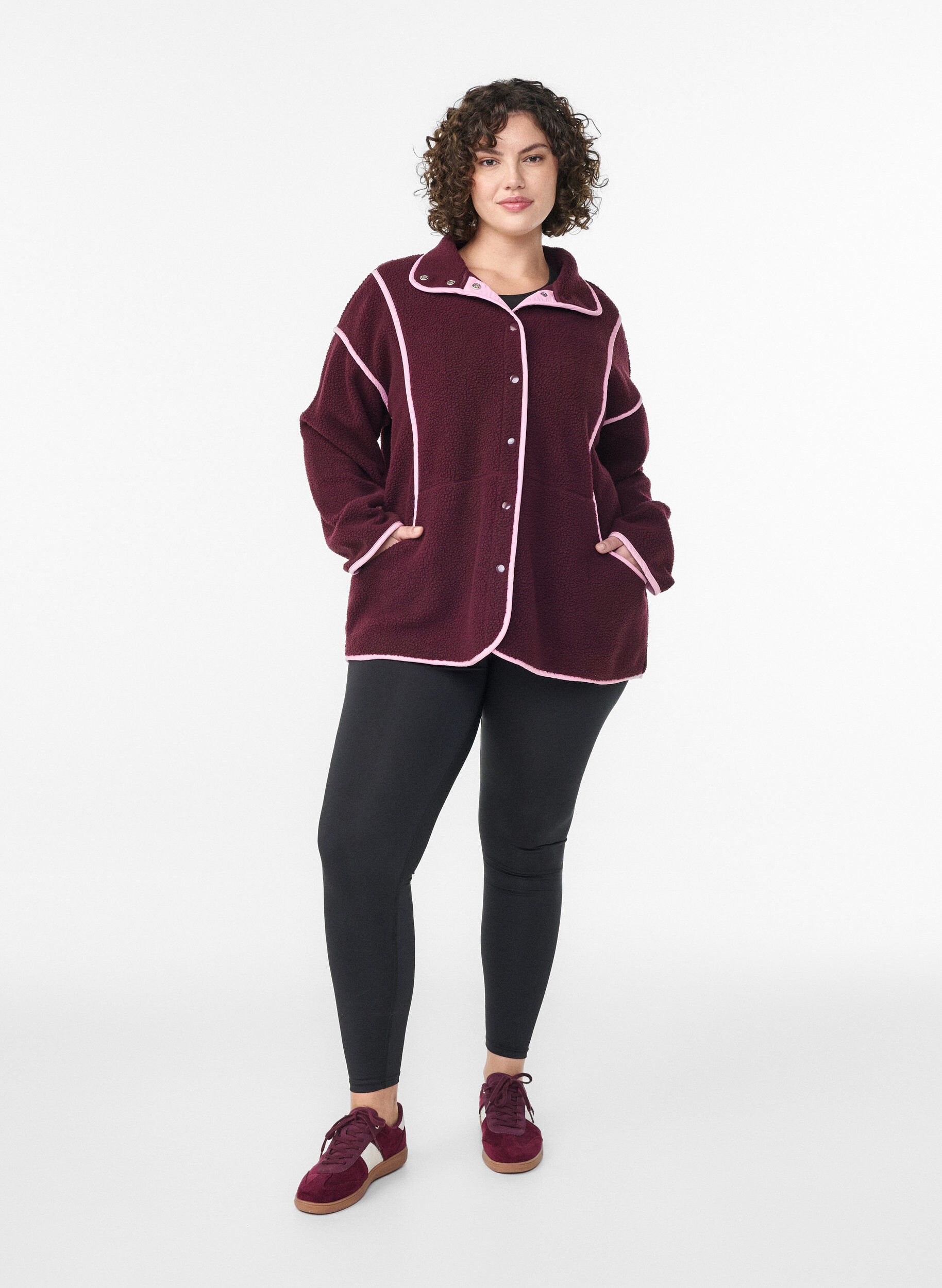 Zizzi Teddy-jack met contrastdetails, Rood, Model image number 1