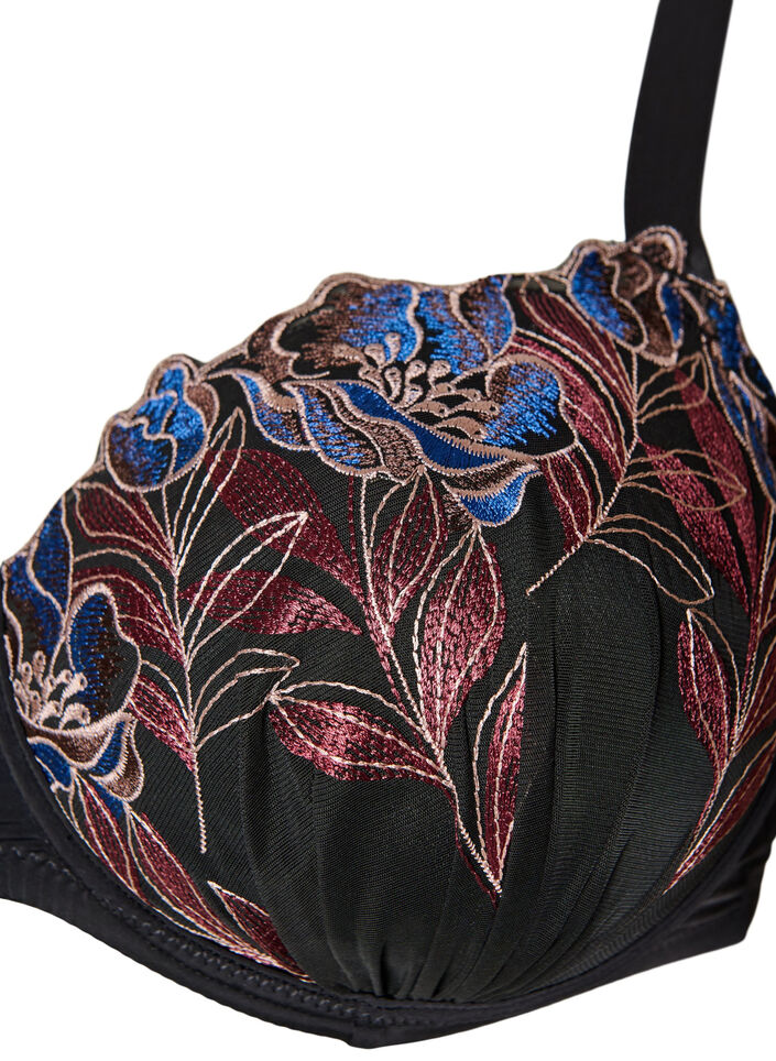 Voorgevormde beha met bloemenborduursel, Zwart, Packshot image number 2