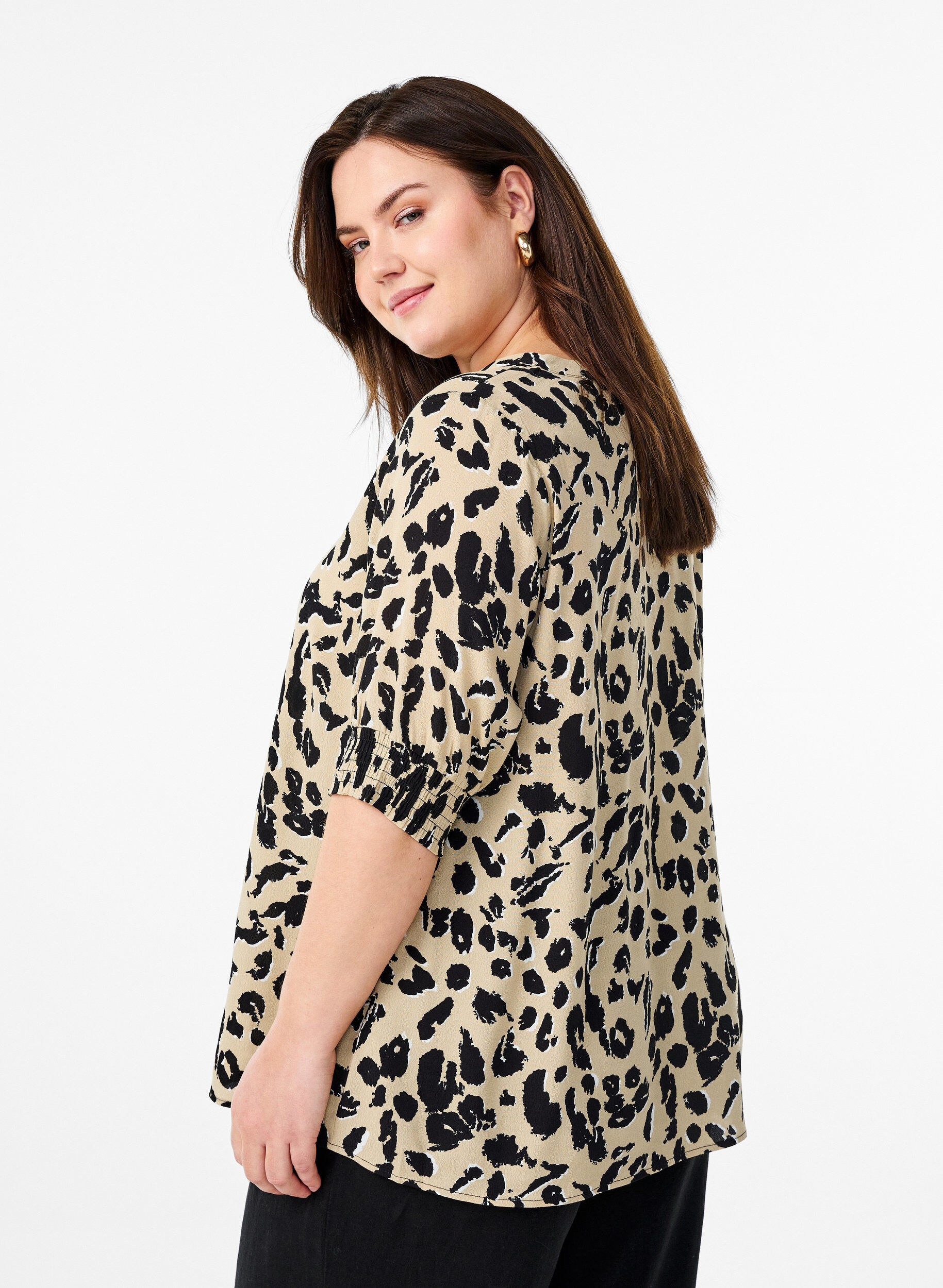 Zizzi Viscose blouse met korte mouwen, Beige, Model image number 2