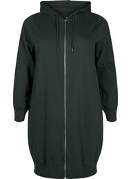 Lang katoenen vest van sweatstof met capuchon, Groen