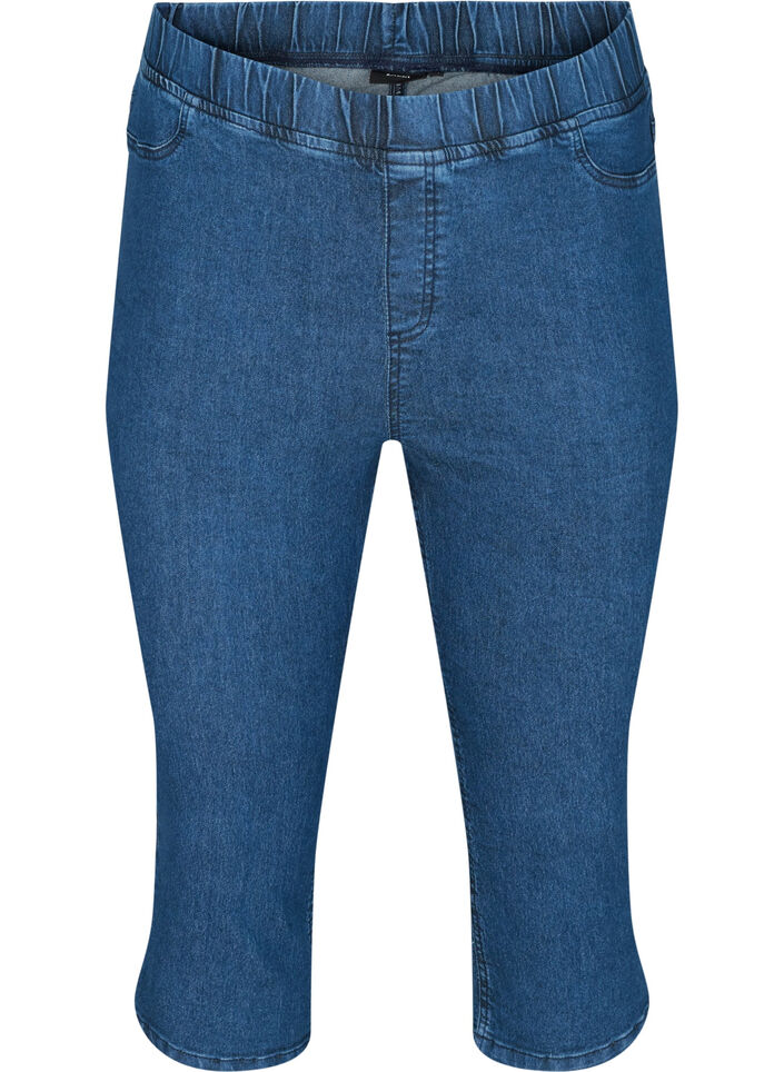 Driekwart broek in katoenmix, Dark blue denim, Packshot image number 0