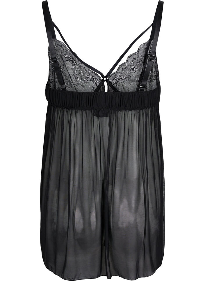Transparante chemise met kant, Black, Packshot image number 1