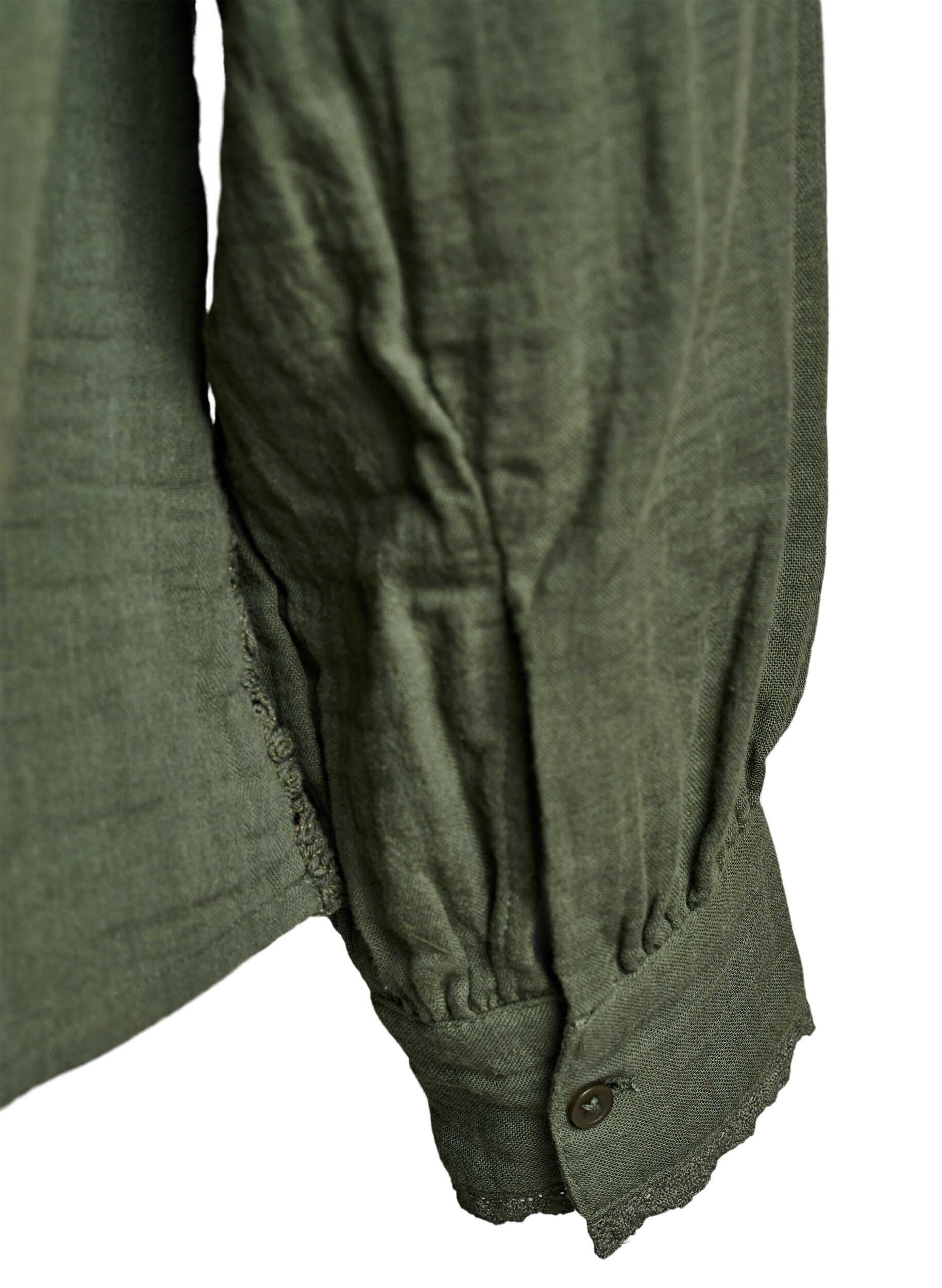 Zizzi Katoenen mousseline blouse met haakdetails, Groen, Packshot image number 3