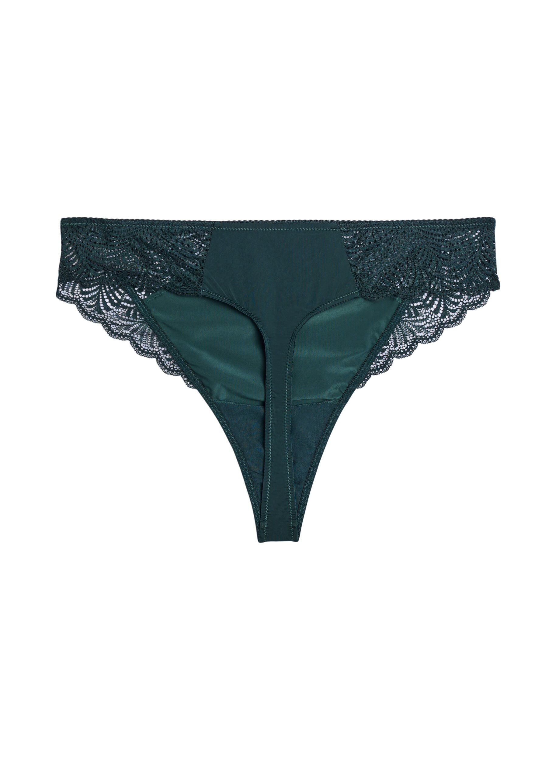 Zizzi Microfiber string met kanten details, Groen, Packshot image number 1