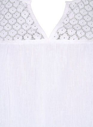 Blouse van katoenmix met linnen en gehaakt detail, Bright White, Packshot image number 2