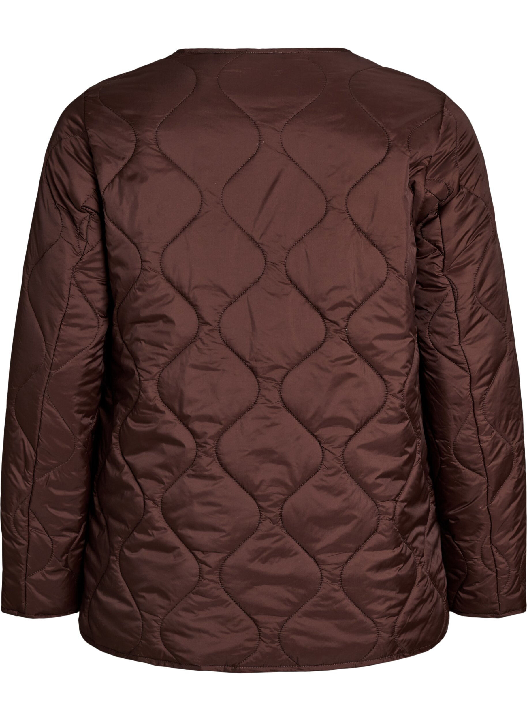 ZizziDoorgestikte jas met drukknopen en ronde hals, Bruin, Packshot image number 1