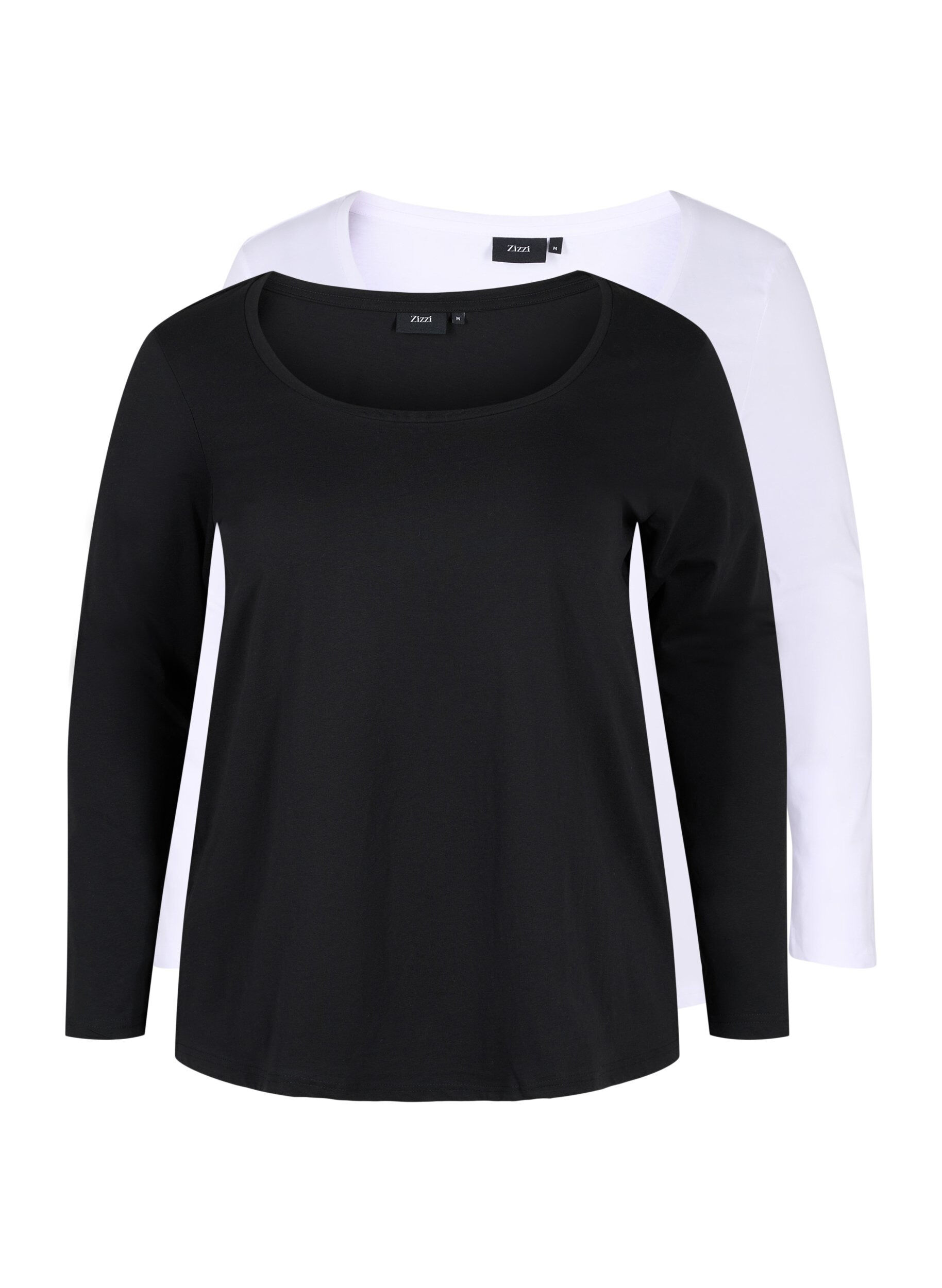 Zizzi Set van 2 basic tops in katoen , Black/Bright W, Packshot image number 0