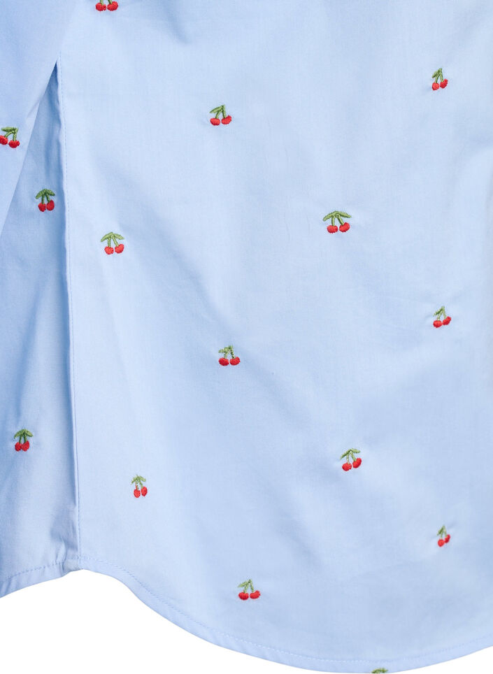 Overhemdbluse met geborduurde kersjes, Blauw, Packshot image number 3