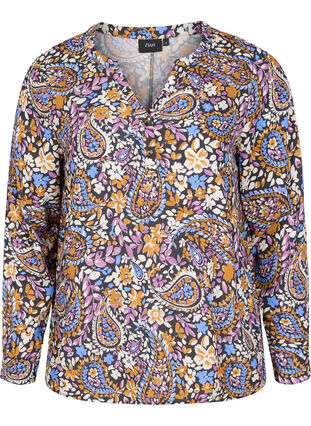100% viscose blouse met bloemenprint100% viscose blouse met bloemenprint, Black G. Sky Paisley, Packshot image number 0