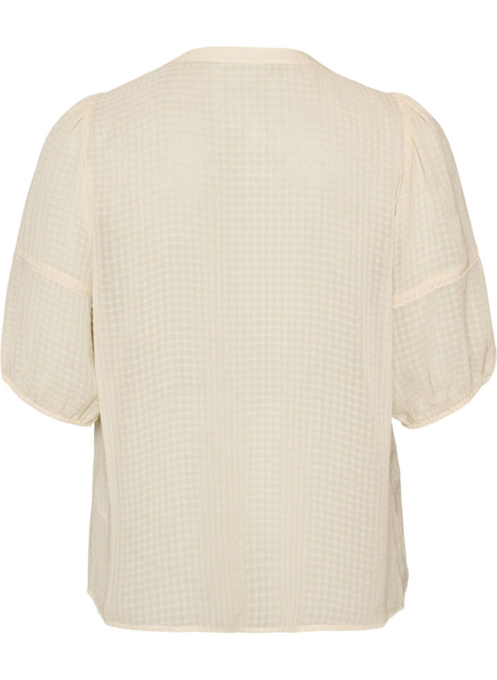 Blouse in seersucker met strikkoord, Beige, Packshot image number 1
