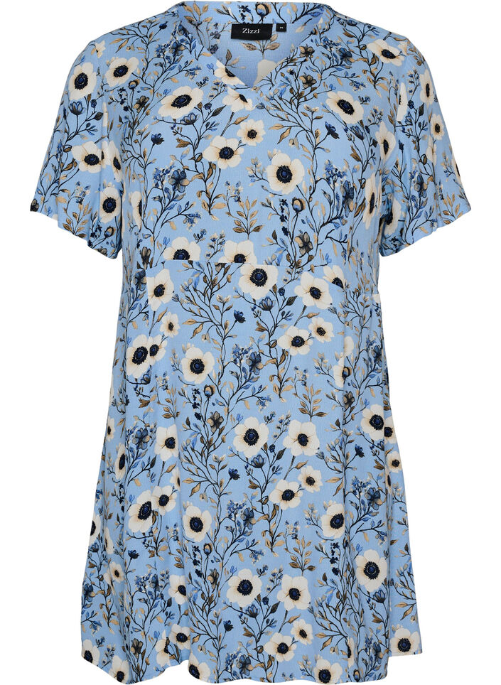 Korte jurk met bloemenprint, Blauw, Packshot image number 0