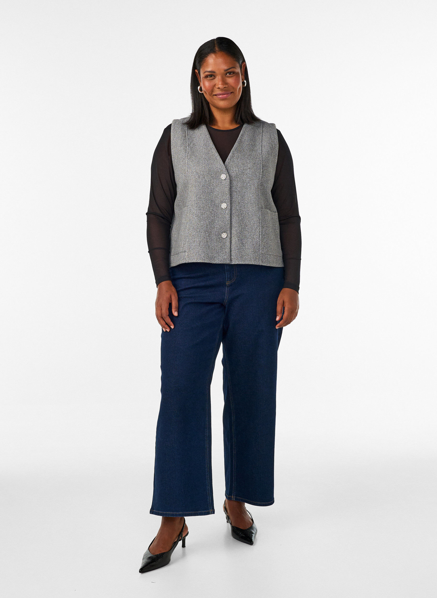 ZizziMesh blouse met lange mouwen, Zwart, Model image number 1