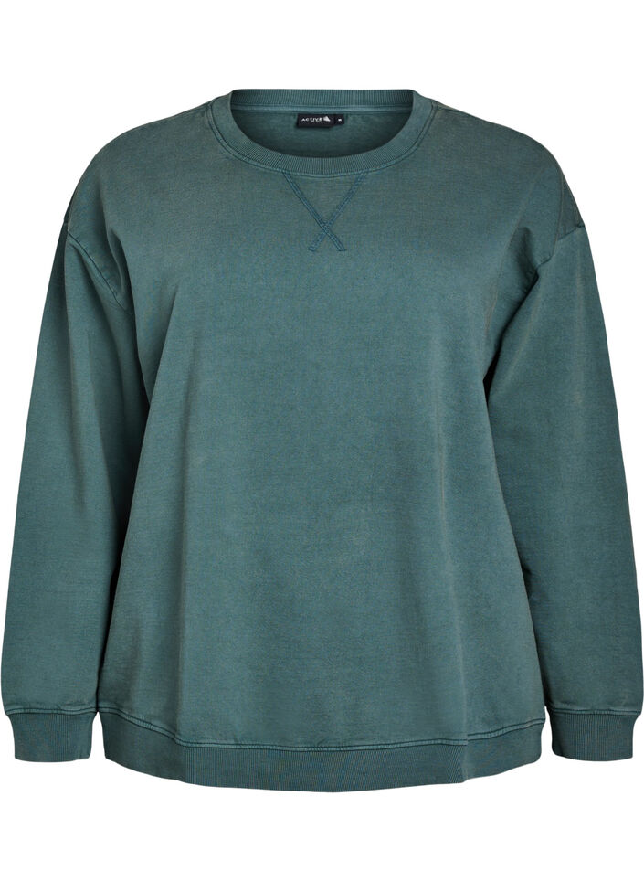 Losvallend sweatshirt met gewassen look, Groen, Packshot image number 0