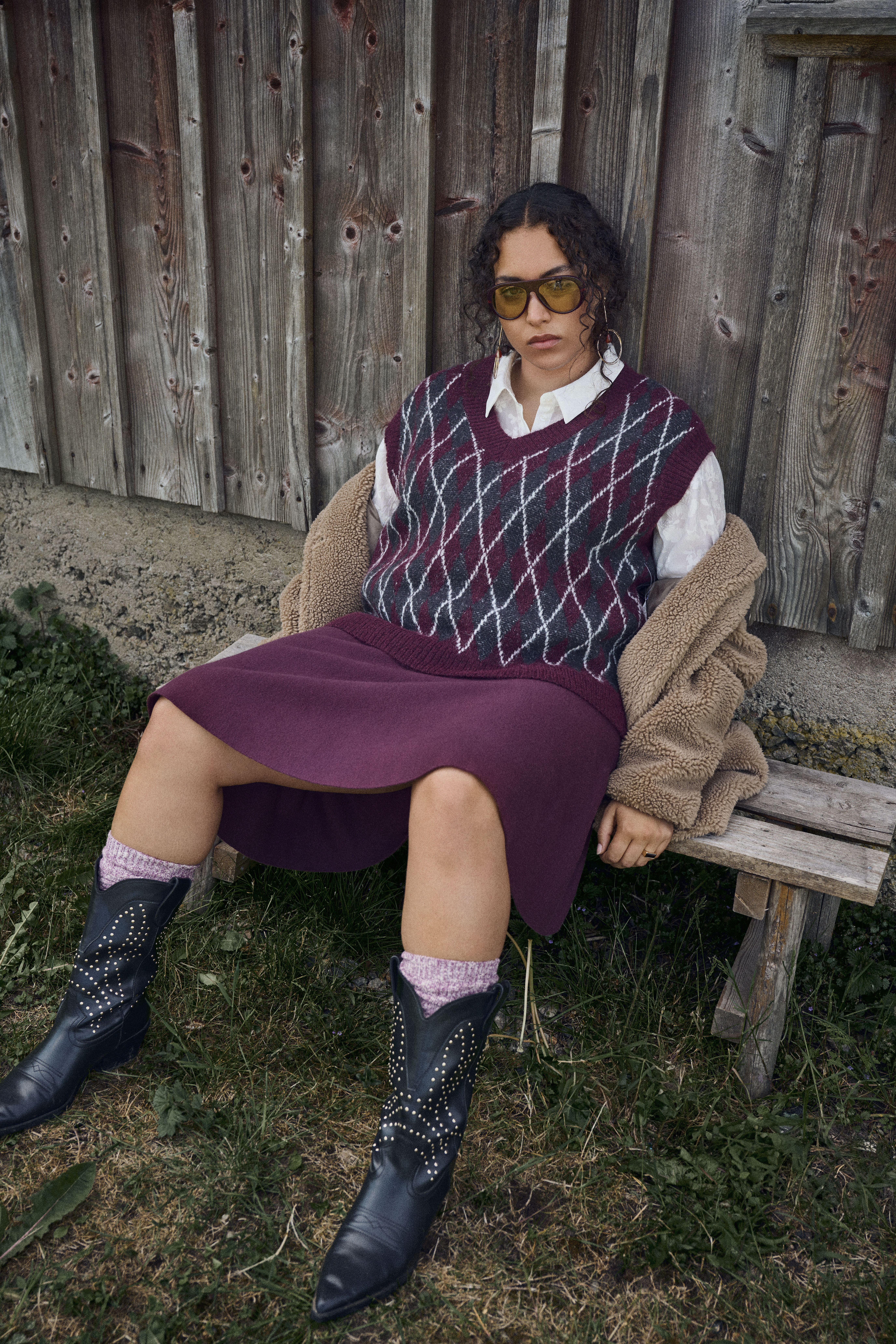 Zizzi Geruit gilet en rok, , Model